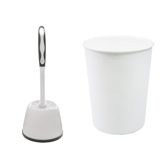 Picture of JVL Toilet Brush + White Plastic Bin