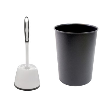 Picture of JVL Toilet Brush + Black Plastic Bin