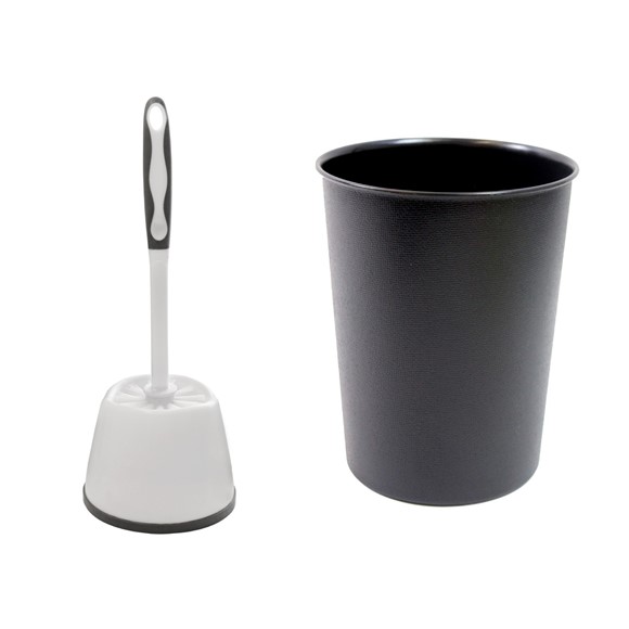 Picture of JVL Toilet Brush + Black Plastic Bin