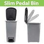 Picture of Slim Plastic Lidded Foot Pedal Waste Bin, 15L, Grey