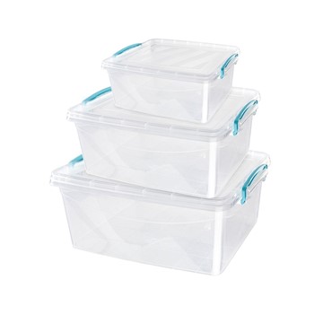 Picture of Plastic Clip Lidded Food Storage Box, Stackable & Nestable, Set of 3, 1.6L, 3L, 5L