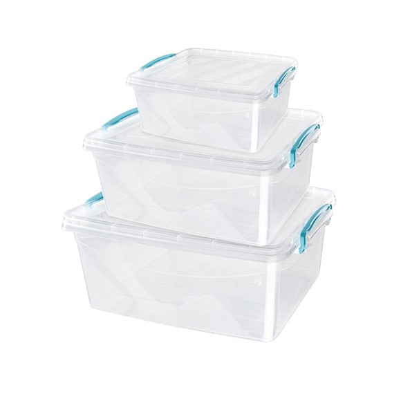 Picture of Plastic Clip Lidded Food Storage Box, Stackable & Nestable, Set of 3, 1.6L, 3L, 5L