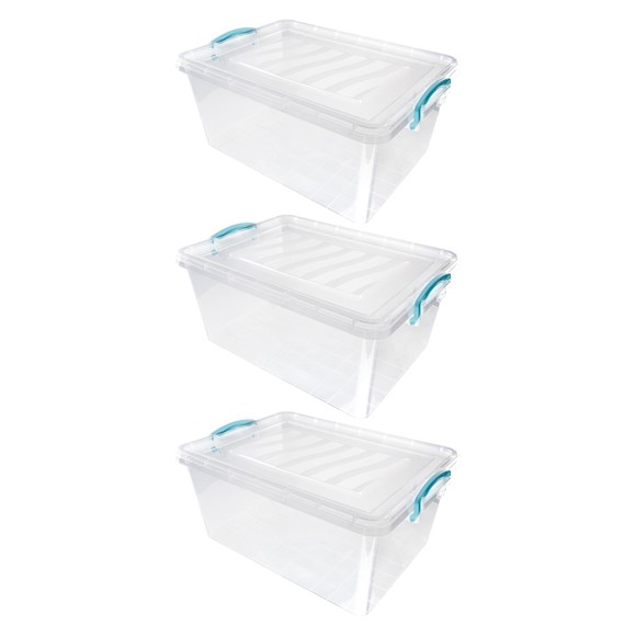 Picture of Plastic Clip Lidded Storage Box, Stackable & Nestable, Clear, Set of 3, 25L