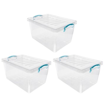 Picture of Plastic Clip Lidded Storage Box, Stackable & Nestable, Clear, Set of 3, 30L