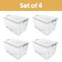 Picture of Plastic Clip Lidded Storage Box with Wheels, Stackable and Nestable, Clear, Set of 4, 50L