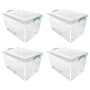 Picture of Plastic Clip Lidded Storage Box with Wheels, Stackable and Nestable, Clear, Set of 4, 50L