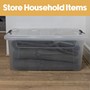 Picture of Plastic Secure Clip Lidded Storage Box with Wheels, Stackable & Nestable, Clear, Set of 4, 60L