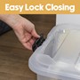 Picture of Plastic Secure Clip Lidded Storage Box with Wheels, Stackable & Nestable, Clear, Set of 4, 60L
