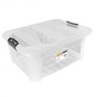 Picture of Plastic Secure Clip Lidded Storage Box with Wheels, Stackable & Nestable, Clear, Set of 4, 60L