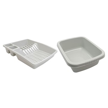 Picture of Plastic Dish Drainer and Rectangular Washing Up Bowl Kitchen Set, Grey