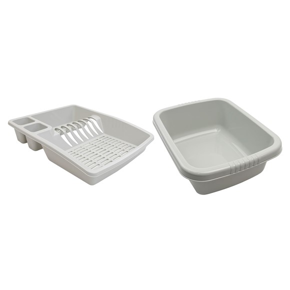 Picture of Plastic Dish Drainer and Rectangular Washing Up Bowl Kitchen Set, Grey