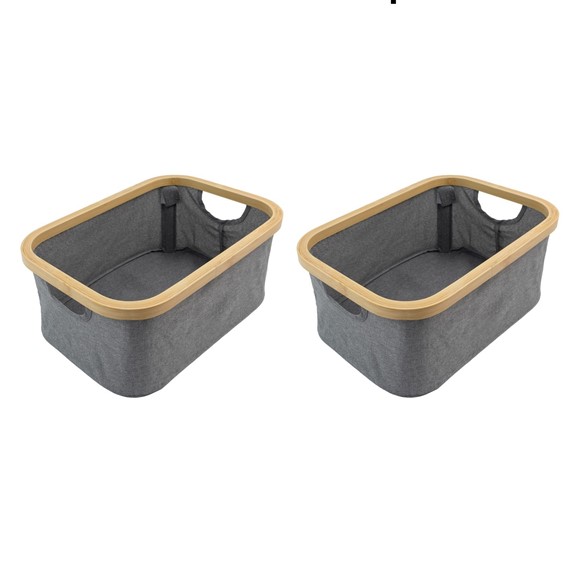 Picture of Bambanio Foldable Bamboo Storage Basket, 26L, Set of 2 - Grey