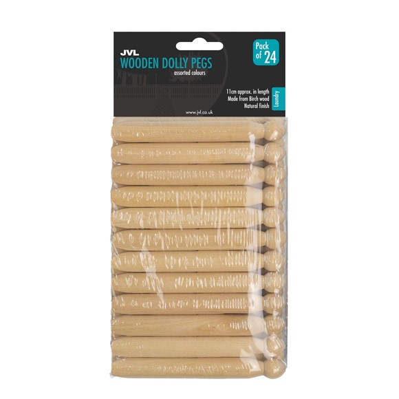 Picture of Traditional Wooden Dolly Pegs, Ideal for Laundry and Craft, Pack of 24, Brown