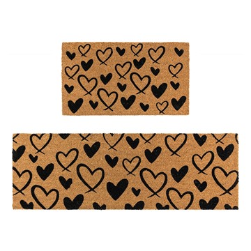 Picture of Eco-Friendly Latex Backed Coir Entrance Doormat and Runner Set - Hearts