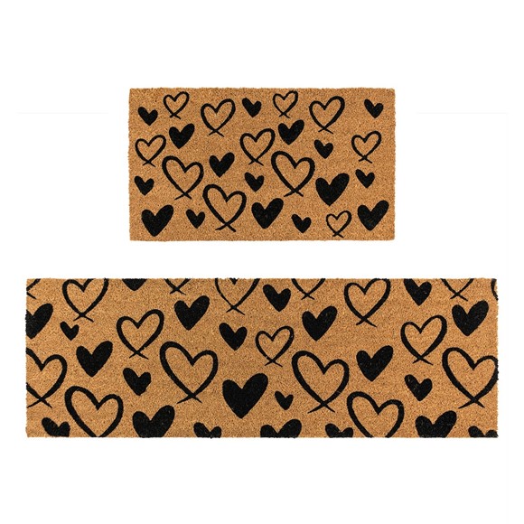Picture of Eco-Friendly Latex Backed Coir Entrance Doormat and Runner Set - Hearts