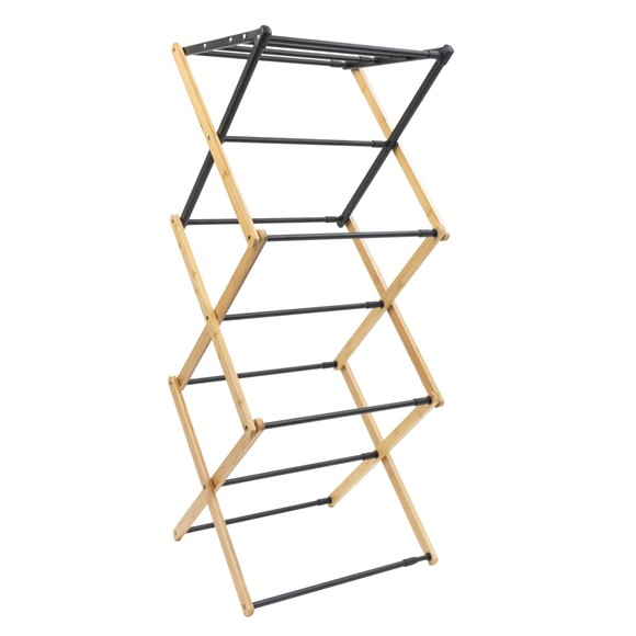 Picture of Bamboo Extendable 3 Tier Concertina Clothes Airer, Brown
