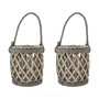 Picture of Set of 2 Natural Willow Wood Lantern With Braided Rope Handle - Grey Wash