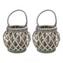 Picture of Set of 2 Natural Round Willow Wood Lantern With Braided Rope Handle - Grey Wash