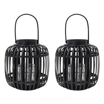 Picture of Set of 2 Luna - Natural Bamboo Lantern With Handle - Black