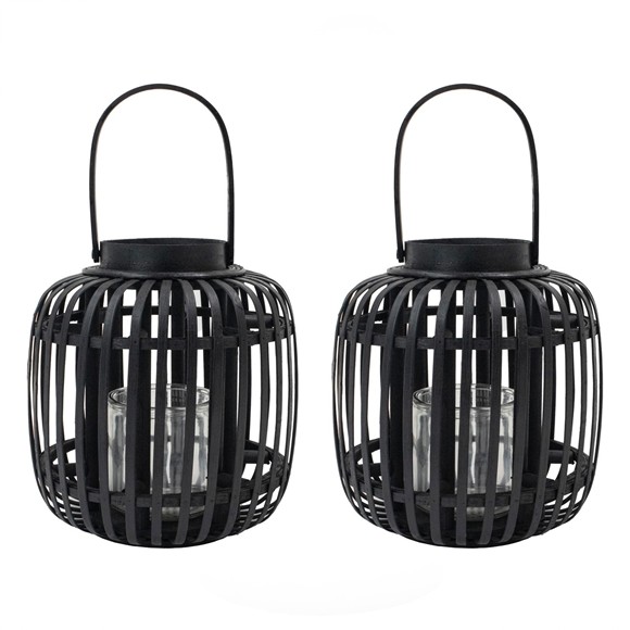 Picture of Set of 2 Luna - Natural Bamboo Lantern With Handle - Black