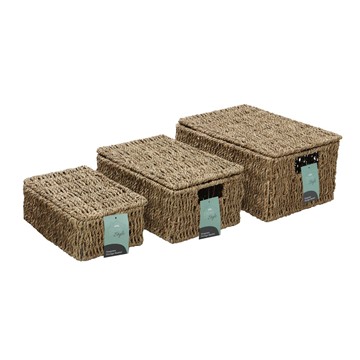 Picture of Set of 3 Rectangular Seagrass Storage Baskets with Lids